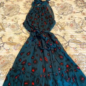 NWT Dress- above the knee. Halter style with deep V back. Dark teal green.